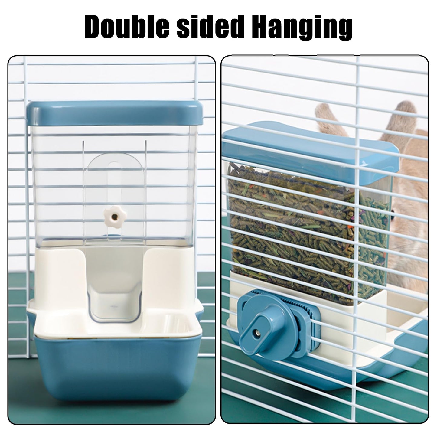 Hanging Automatic Food Dispenser, 27oz Large Capacity Hanging Pet Cage Feeder for Rabbit Bird Chinchilla Hedgehog Guinea Pig Ferret Kitty Puppy (Gray)