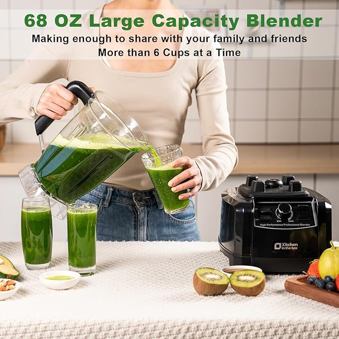 Kitchen in the box Blender 68 OZ - 1500 Watt Kitchen Smoothie Blenders Large Capacity, Professional Blender Making Frozen Drinks, Ice Crushing, Protein Shakes, BPA Free (Black)