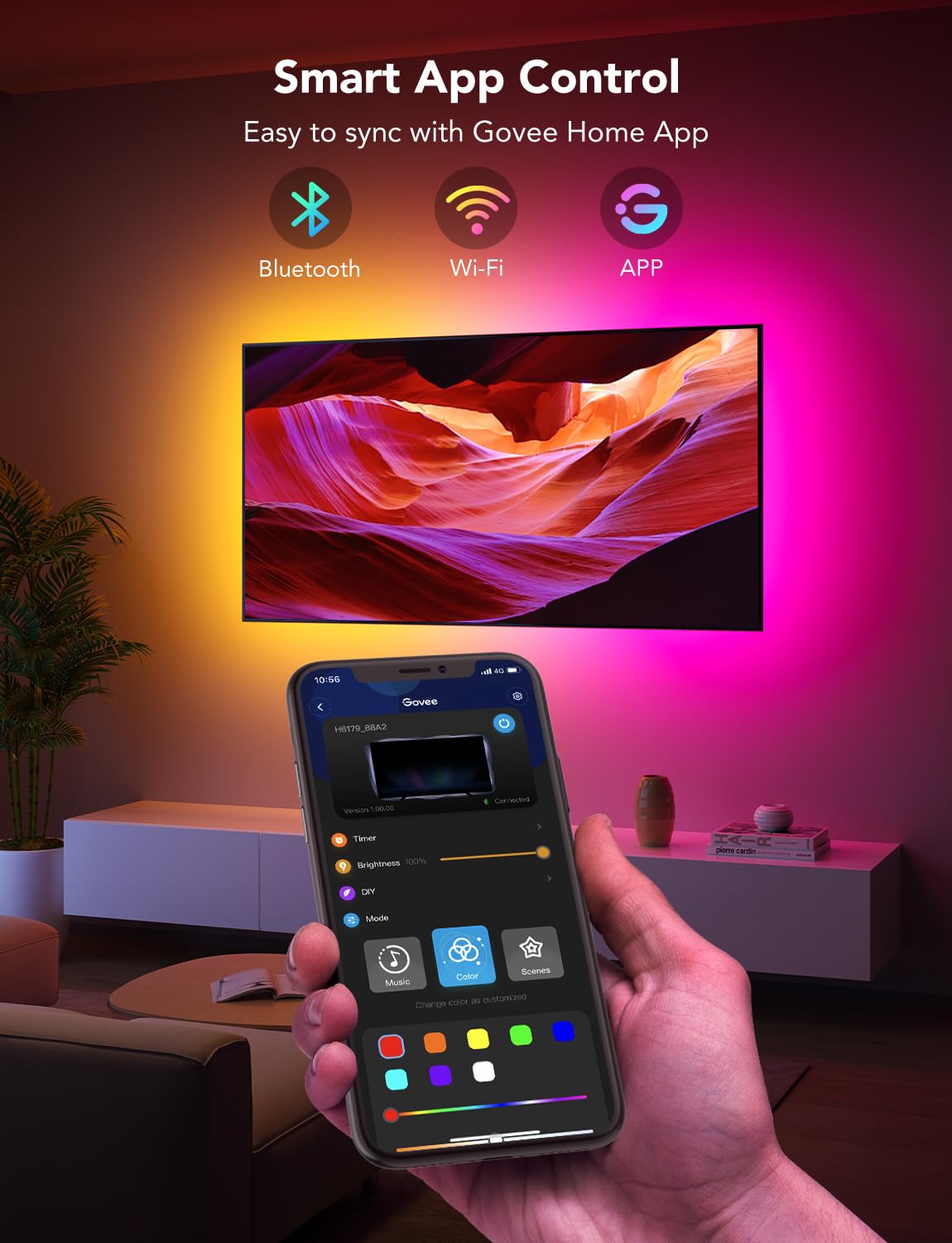 Govee Rgbic Smart Led Backlight Strip For 40-50 Inch Tvs, Music Sync, Wi-Fi & Bluetooth, Multicolor, H6167