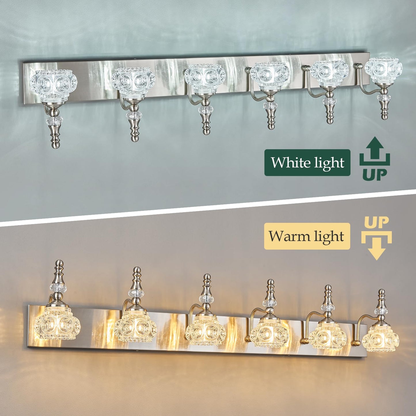 Lbsqj Modern Glass Crystal Vanity Light - Vintage Bathroom Lighting Fixtures Over Mirror  6 Light Vanity Lights G9 Bulb (43.3 Inch  Nickel)