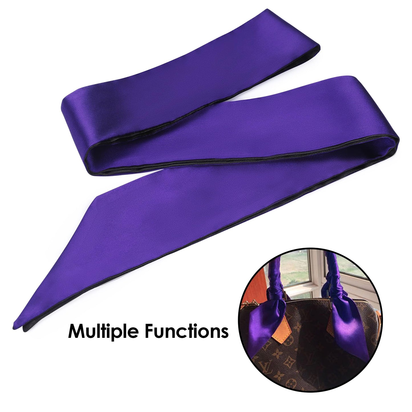 FRESHME 2pc Satin Blindfold Sleep Mask - Valentine's Day Gift Soft Adjustable Blockout Light Silk Eye Sleeping Mask for Couples Bedtime, Double Sides Dark Purple & Black+Black 2pc Set
