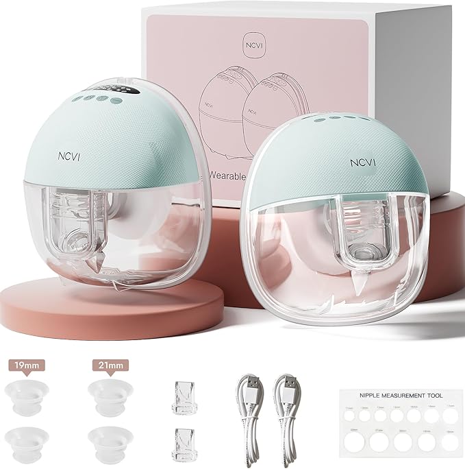 NCVI Wearable Breast Pump Hands Free, Portable Electric Breastfeeding Pump with 1400mAh Battery, Quiet Operation, Smart LE...