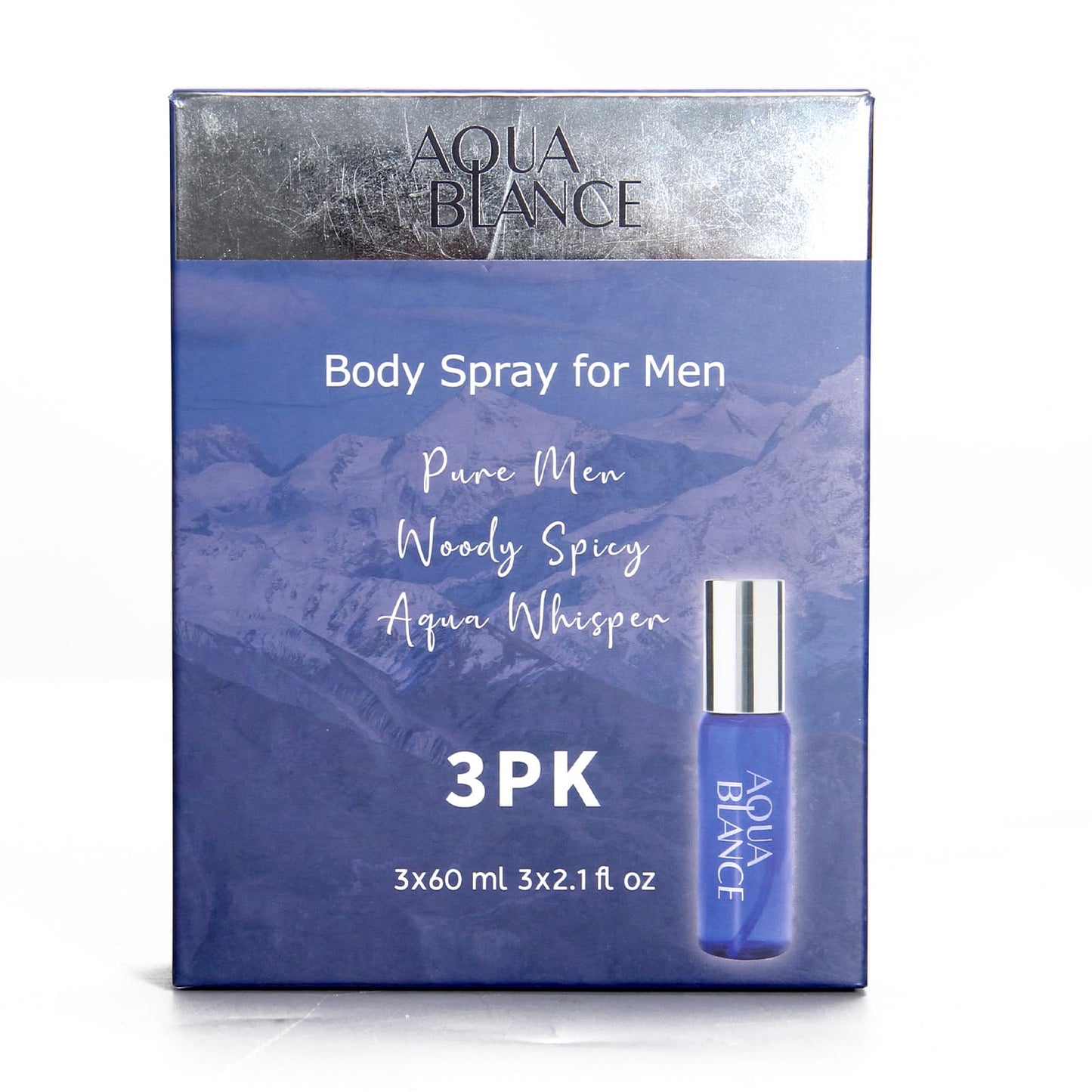 AQUA BLANCE Body Spray For Men, 2.1 Fl Oz/60 ML, Travel Size 3-Pack Set