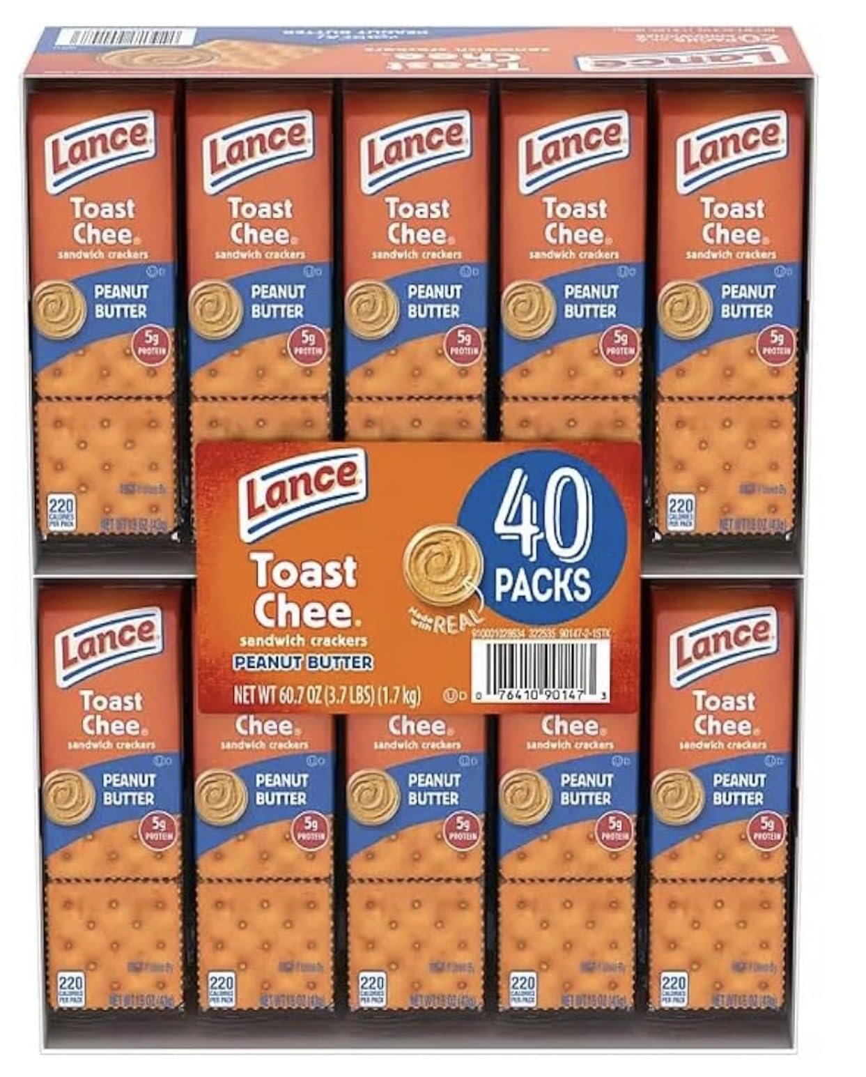 Lancee Toast Chee Peanut Butter Sandwich Crackers, (40 Count)