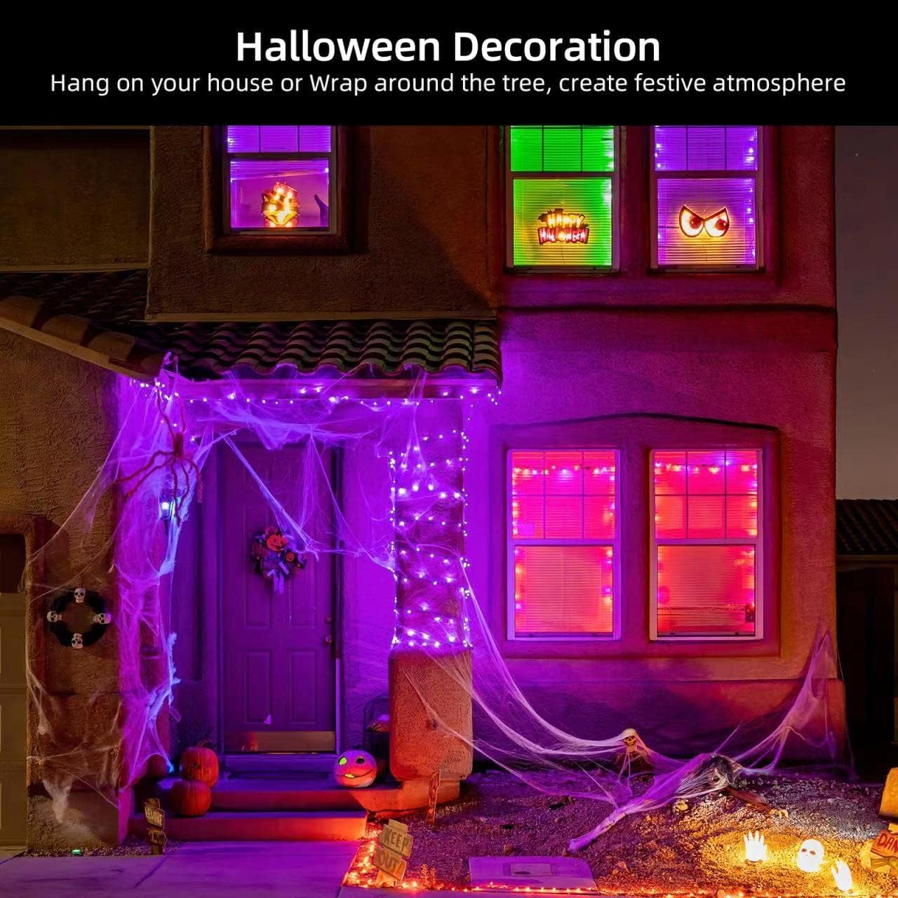 XMASHOME Halloween String Lights, 100 Count, Brown Wire, Purple, Incandescent, Model HP-100-2/SB