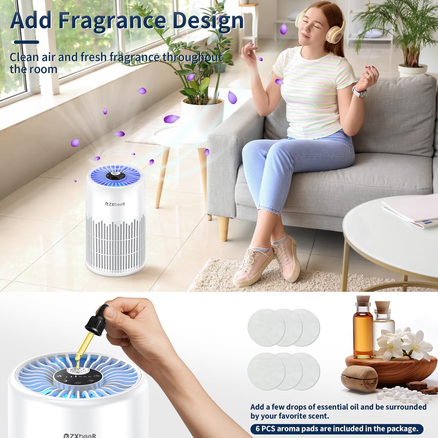 2 Pack Zxbeer Air Purifiers For Home Bedroom H13 True Hepa Air Filter, 20Db Small Air Purifier With 360 Air Inlet, Remote Contro