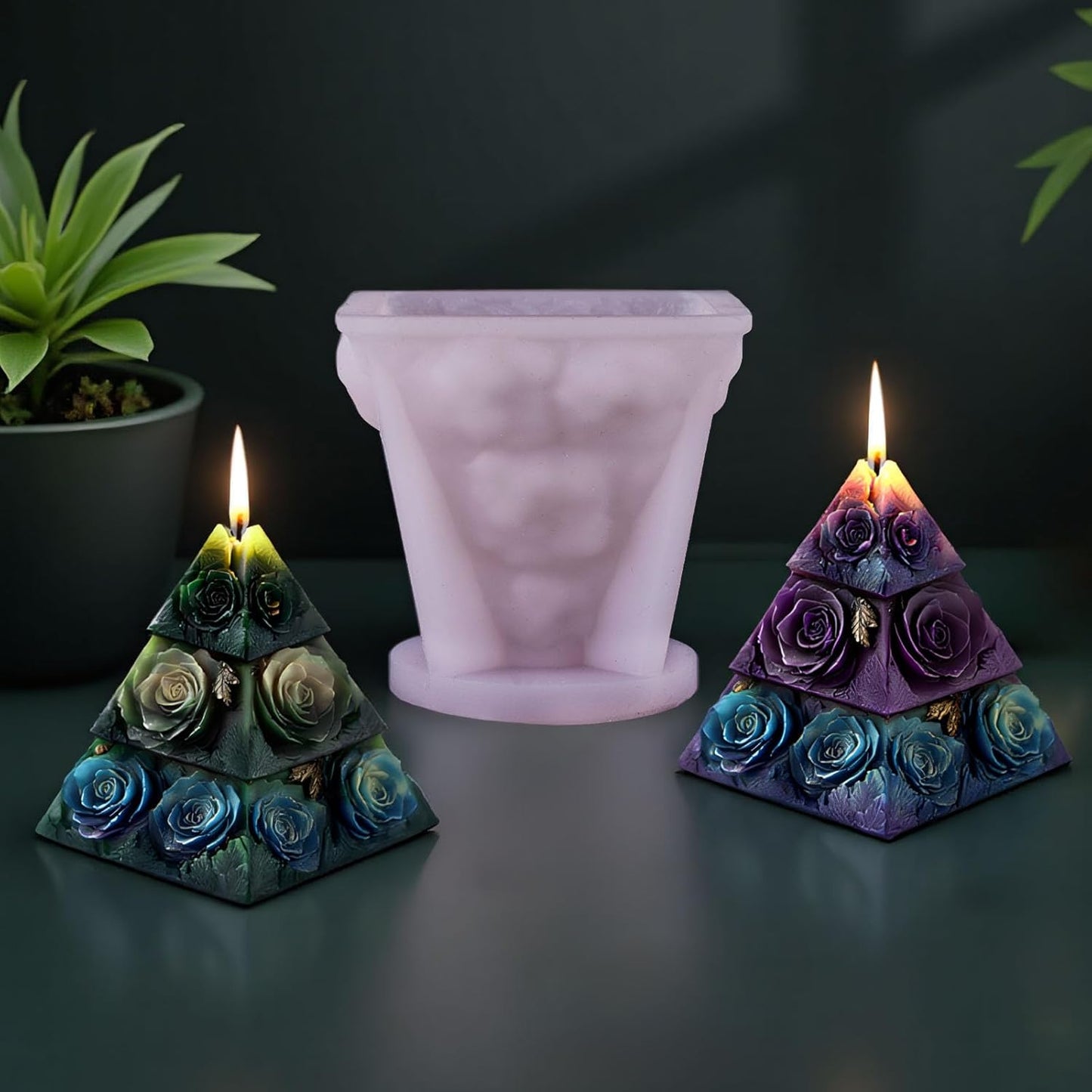 Rose Pyramid Scented Candle Silicone Mold Pillar Silicone Mold Resin Casting, Home Decoration Scented Candle Gypsum Wedding Decoration Handicraft Gift