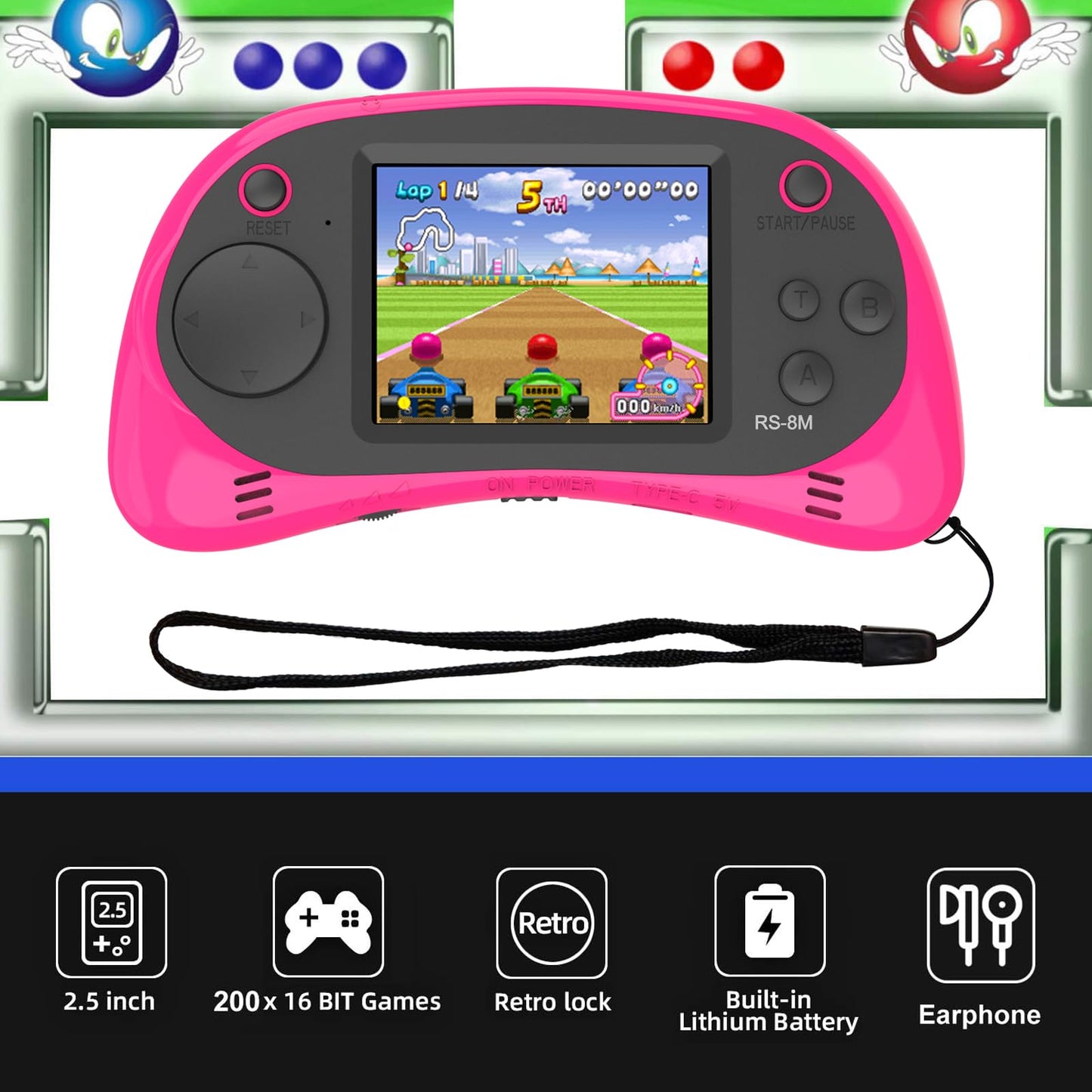 Kids Handheld Portable Video Game Player with 200 Games - 16 Bit 2.5 Inch Screen Mini Retro Electronic Machine for Boys Girls