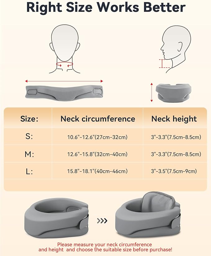 Heated Neck Brace Cervical Collar - Neck Support Brace with Heating Pad, Soft Foam Wraps Keep Vertebrae Stable and Aligned for Relief of Cervical Spine Pressure for Women & Men (L Size) Grey