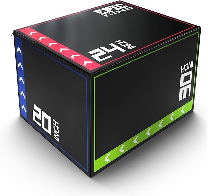 Epic Fitness 3-in-1 Foam Plyometric Jump Box - High-Density EPE Foam Core - Non-Slip & Easy-to-Clean PVC Leather Cover - B...