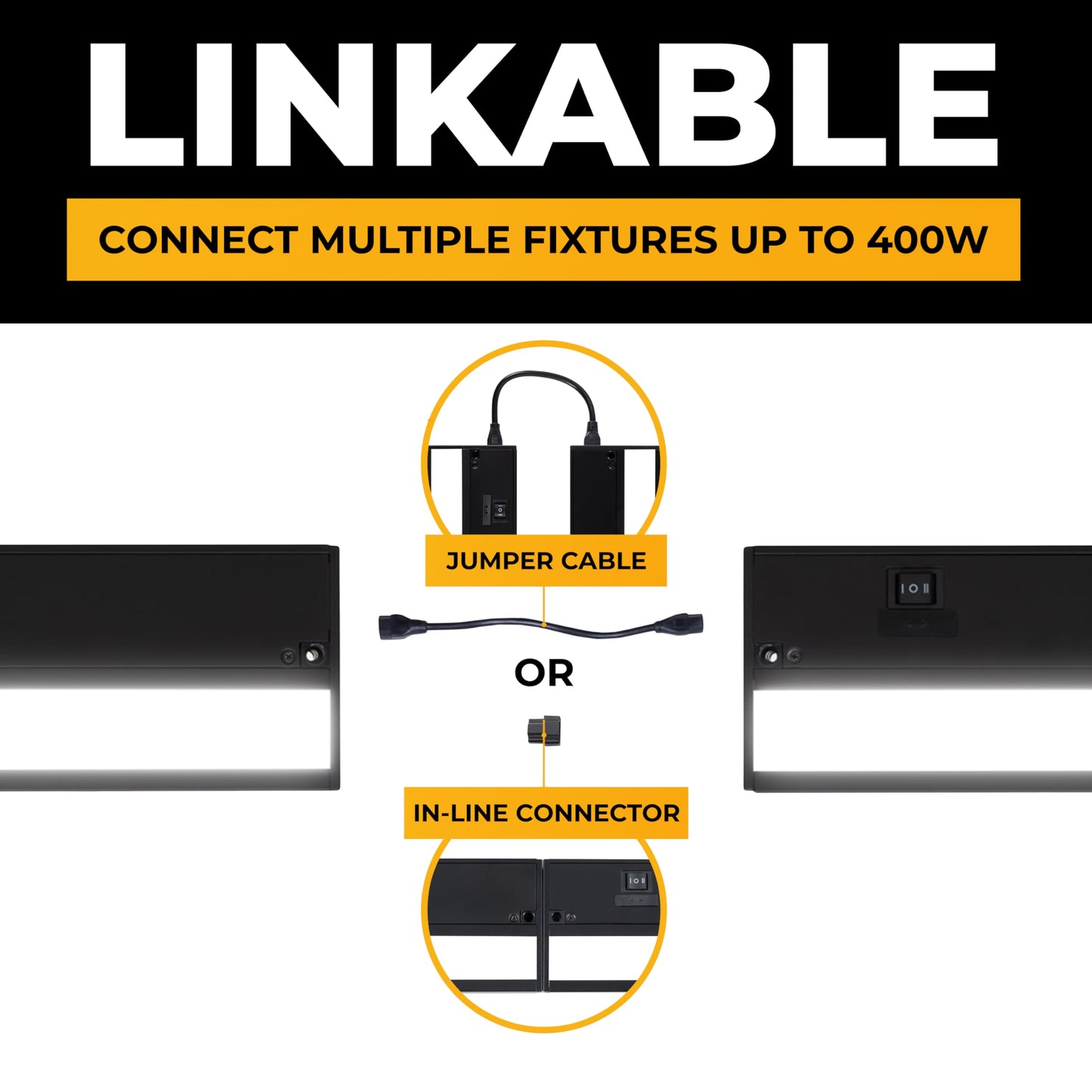 NSL LED Under Cabinet Lighting Dimmable - 3 Color Temperatures - 24 Inch Black - Model LTSPRO-24-BK - Aluminum
