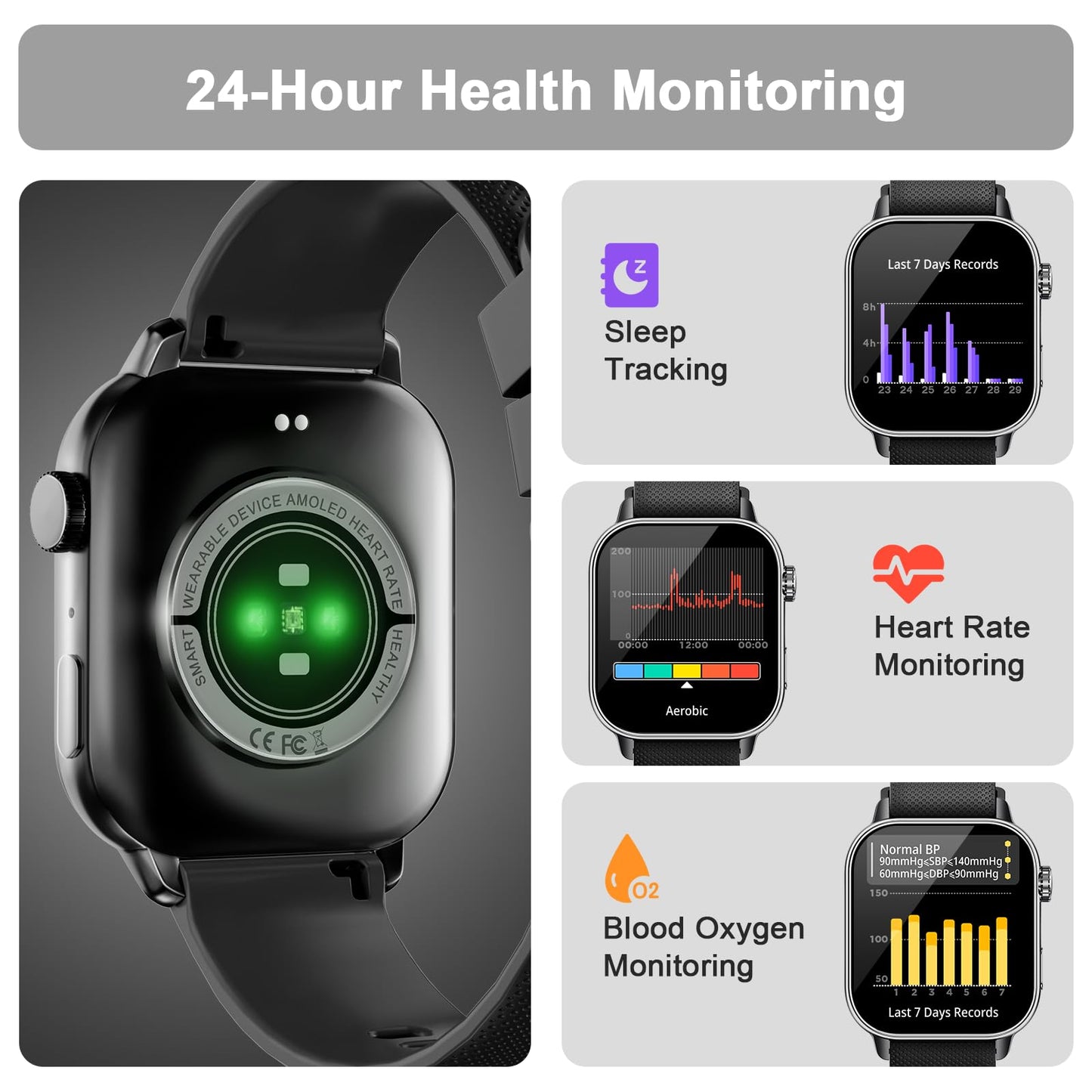 Smart Watches for Men Women, 1.85'' AMOLED HD Fitness Tracker with 100+ Sports Modes, Smartwatches with Bluetooth Call/Heart Rate/Sleep Monitor/Pedometer, IP68 Waterproof Watch for Swimming, Black