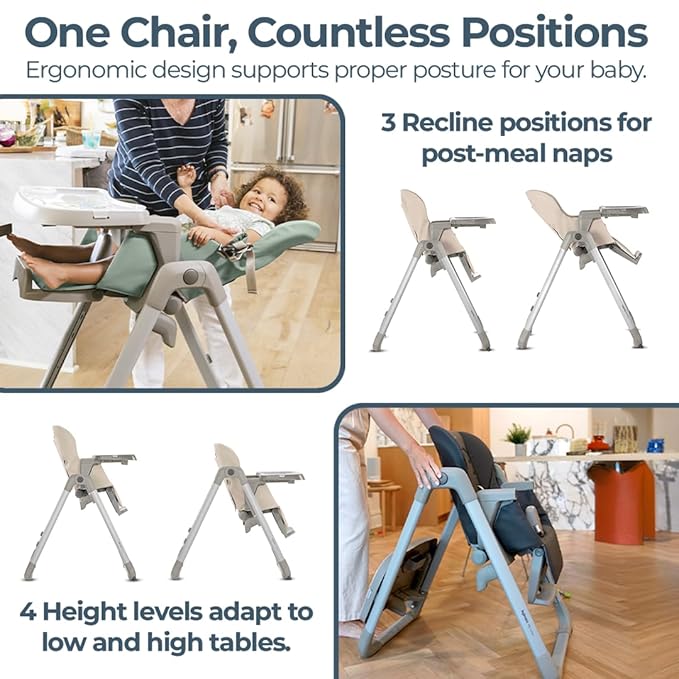 Inglesina My time Highchair, Pepper - Adjustable High Chair for Babies & Toddlers, 4 Height & 3 Recline Settings, Collapsible, Tool-Free Assembly, BPA Free, Removable Tray for Easy Cleaning