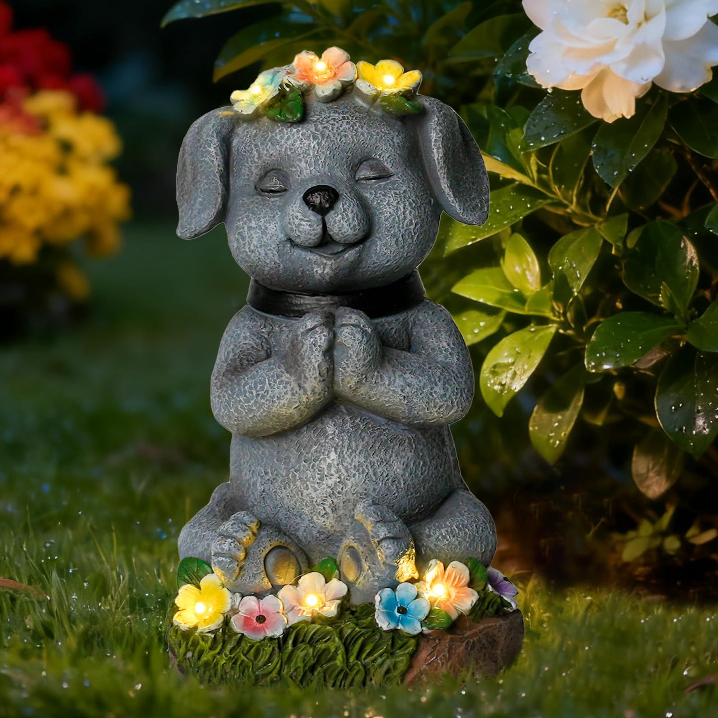 Pohabery Solar Dog Statue Garden Decor With Led Lights Outdoor Dogs Decor Gifts For Women Dog Figurines For Patio Yard Garden Home Decoration