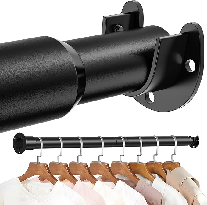 Mavivegue Closet Rod, 17 to 84 Inch Adjustable Closet Rods for Hanging Clothes, Heavy Duty Tension Rod, Black Curtain Rod,...