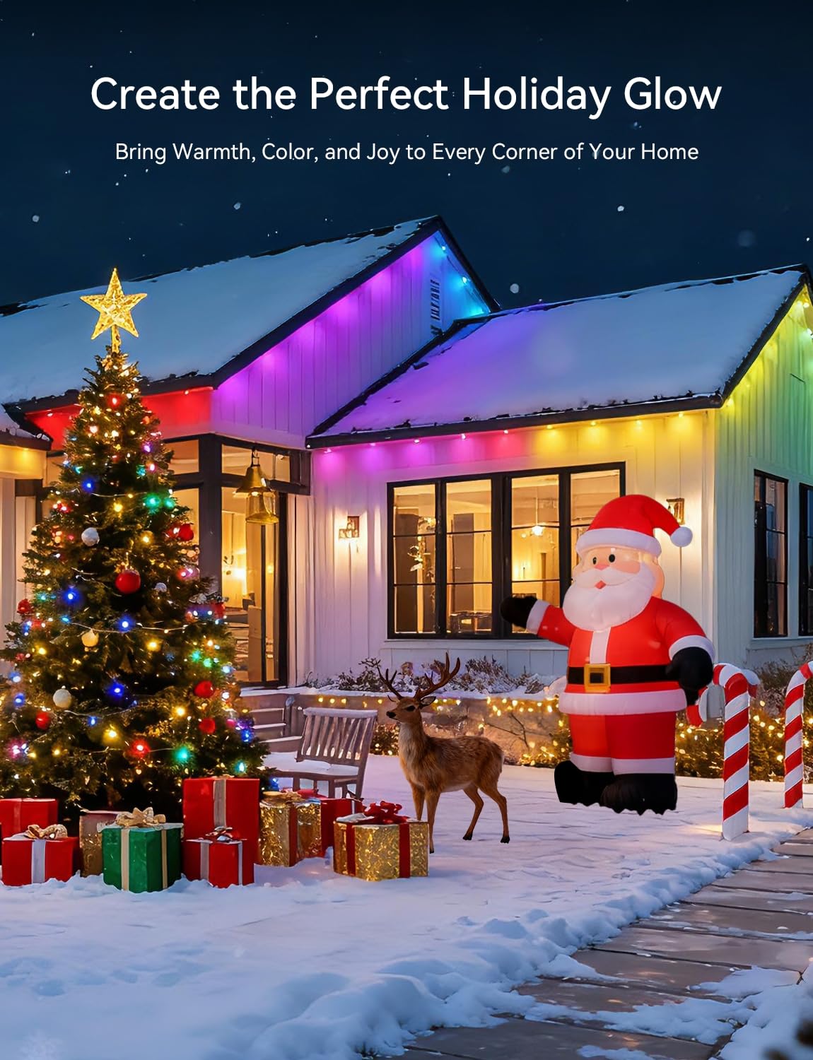 Lemonlovely 200Ft Permanent Outdoor Lights For House -Eaves Lights With 100 Ic+Rgbcw Led Ip67 Waterproof  Smart Outside Led Christmas Light With App/Remote  Eternity Lighting For Holiday/Daily