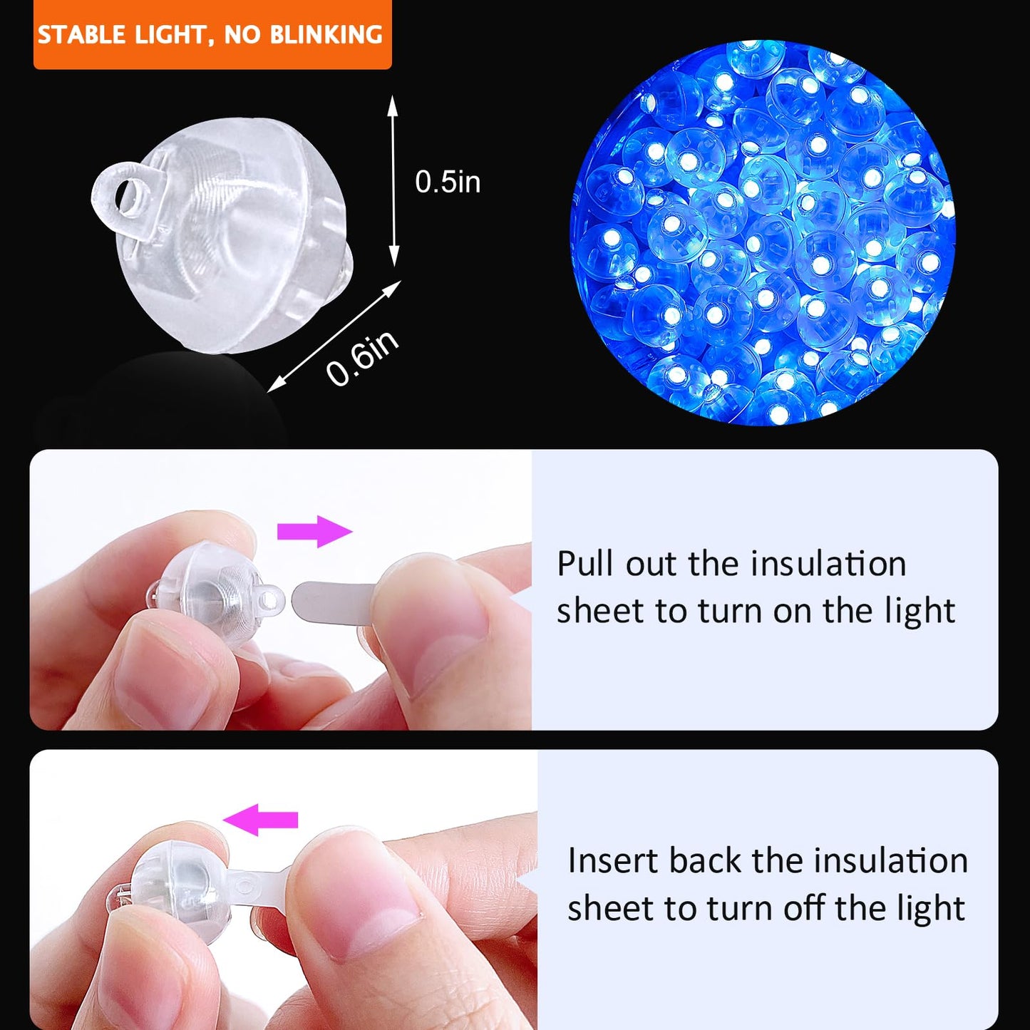 ZGWJ 200PCs Balloon Lights, Mini LED Lights, Plastic, Glow Steadily Blue, Model A01-Mini