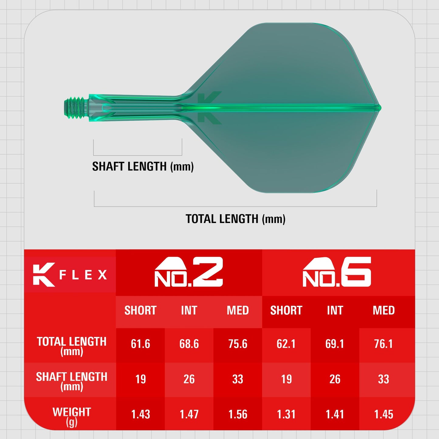 Target Darts K Flex Integrated Dart Flight And Shaft  No.2 Green (Intermediate) | Pack Of 3 K-Flex - No 2  Precision Moulded 2-In-1 Dart Flights And Dart Stem | Professional Dart Accessories