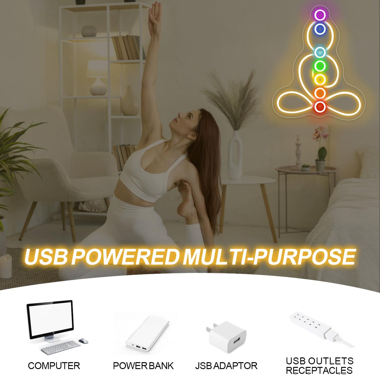 Seven Chakras Meditation Neon Sign Custom Yoga Studio Logo Led Sign Chakras Led Neon Pilates Studio Art Meditation Room Wall Art Yoga Lover Gift  Psychic Chakras Healing Exercise  Peaceful Sign