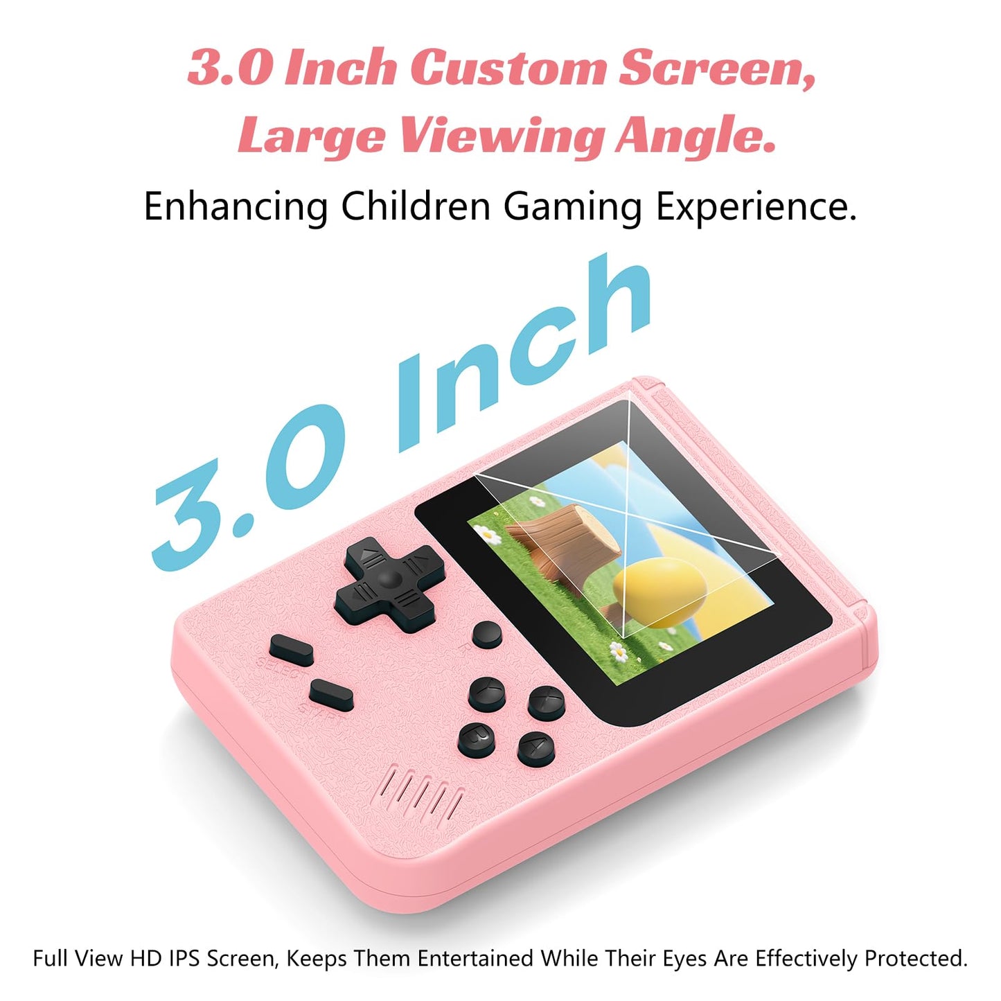 Retro Handheld Games Console, Built-in 400 Video Games, Portable Video Gaming Player with 3.0 Inch IPS Screen and Rechargeable Battery (Pink)