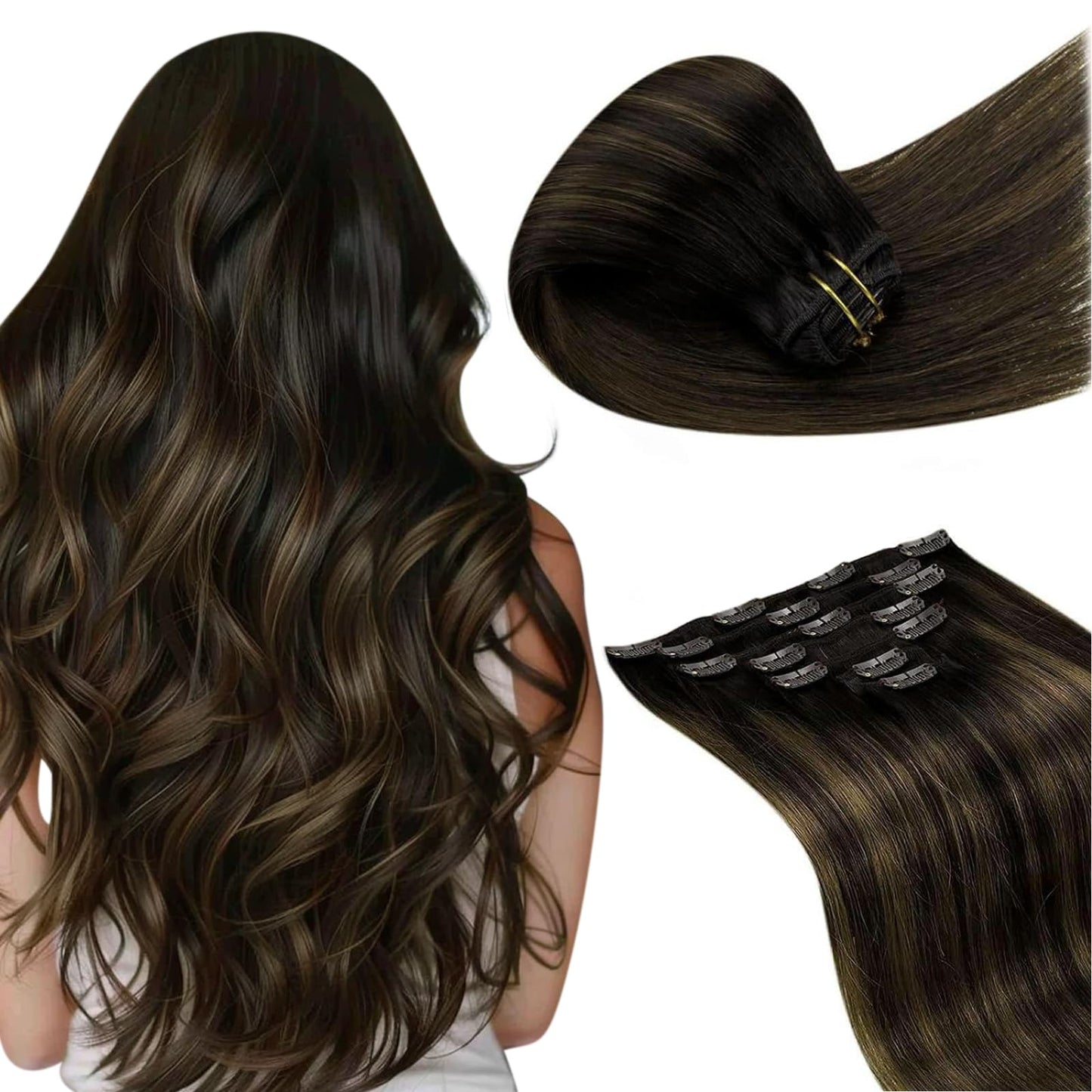 LaaVoo Clip in Hair Extensions Dark Brown Balayage Chestnut Brown Hair Extensions Clip ins Real Human Hair Light Brown Human Hai
