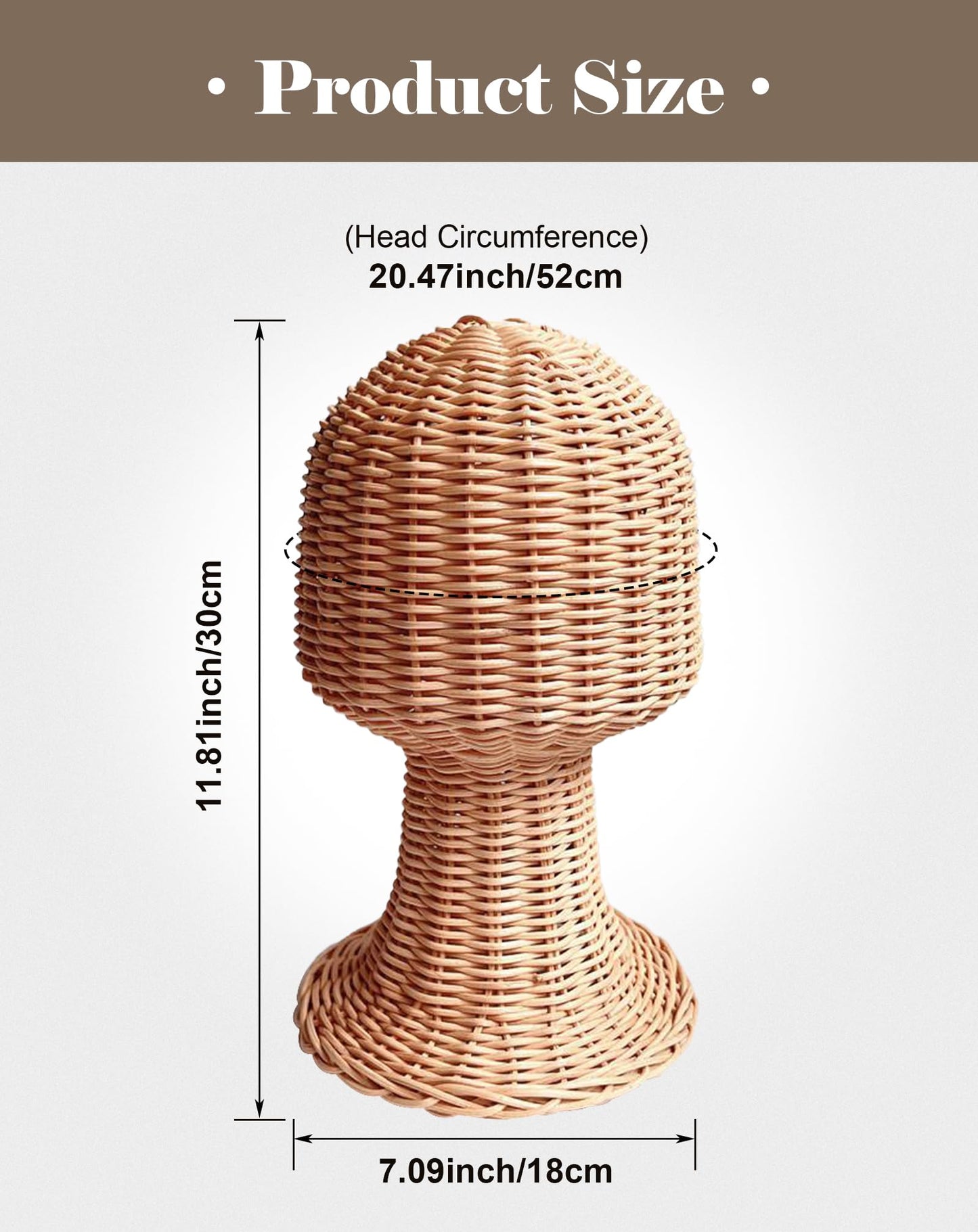 CHADWICK Mannequin Head Stand, Rattan Wig Stand, Hat & Wig Display Holder, Handmade Wicker Wig Head Stand, Vine Woven Hat Stand,
