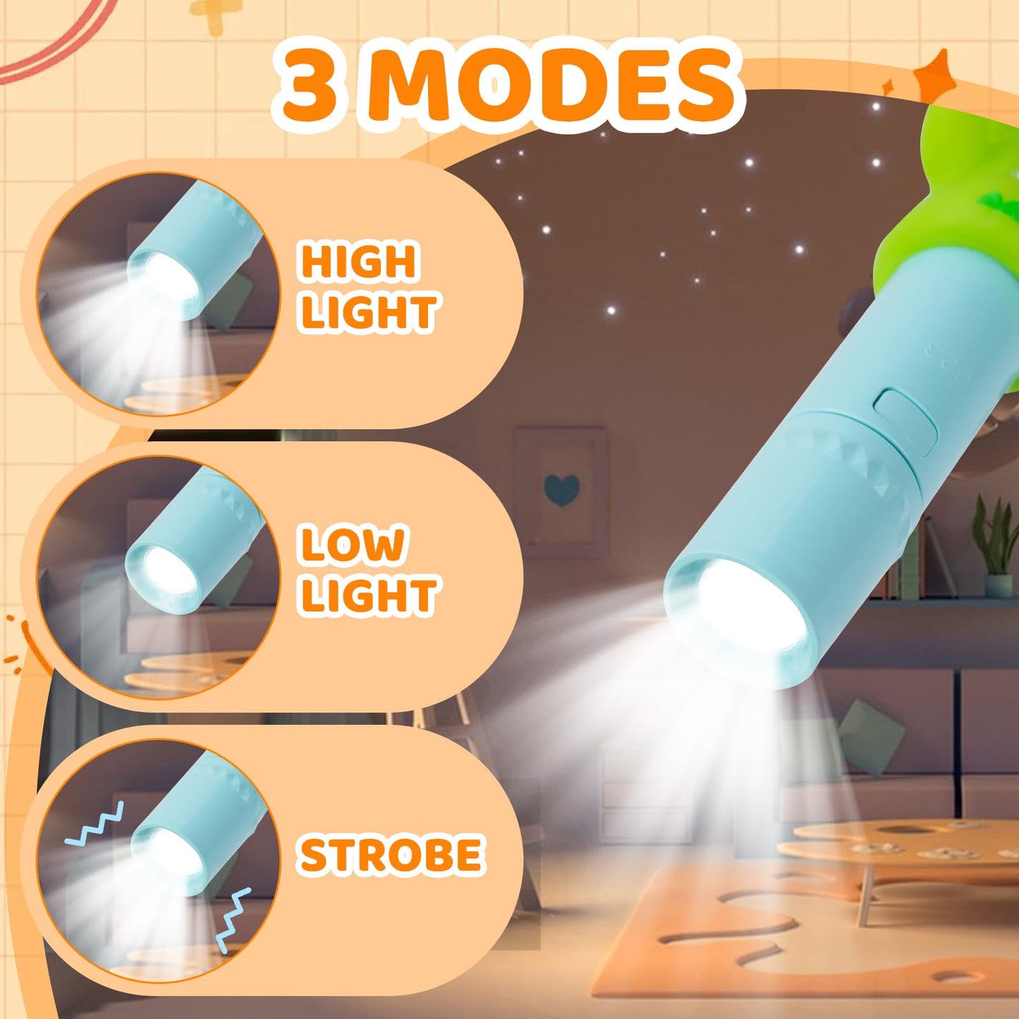 Darlur 4 Pack Small Mini Cute Kids Flashlight  Rechargeable Dinosaur Flashlights For Boys Girls Christmas Gifts Stocking Stuffers