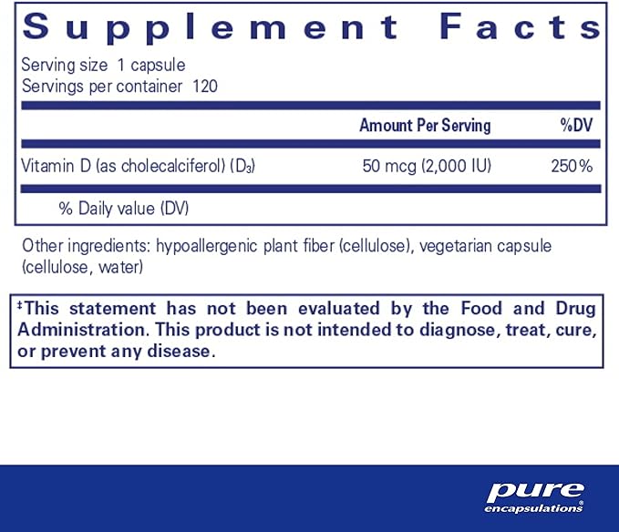 Pure Encapsulations Vitamin D3 Vegan | Support for Musculoskeletal, Cardiovascular, Neurocognitive, Cellular, and Immune Health* | 120 Capsules