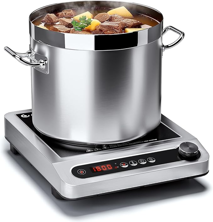 Induction Cooktop, 1800W Commercial Induction Burner, 7.3” Heating Coil Professional Countertop Stove Burner, Hot Plate 3 Hours Timer, 18 Levels Temperature & Power