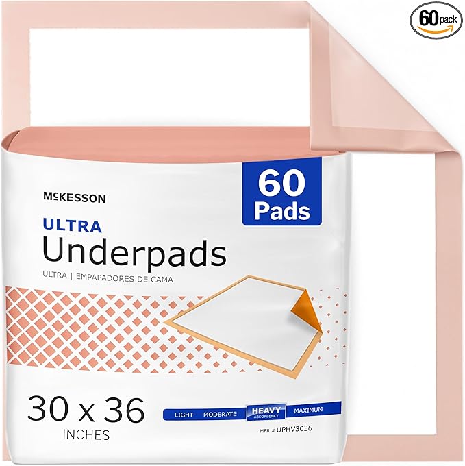 McKesson Underpads Disposable Bed Pads 30" x 36" [60 Count], Heavy Absorbency, Ultra Incontinence Chux Pads for Adults, Elderly, and Baby, Pee Pads