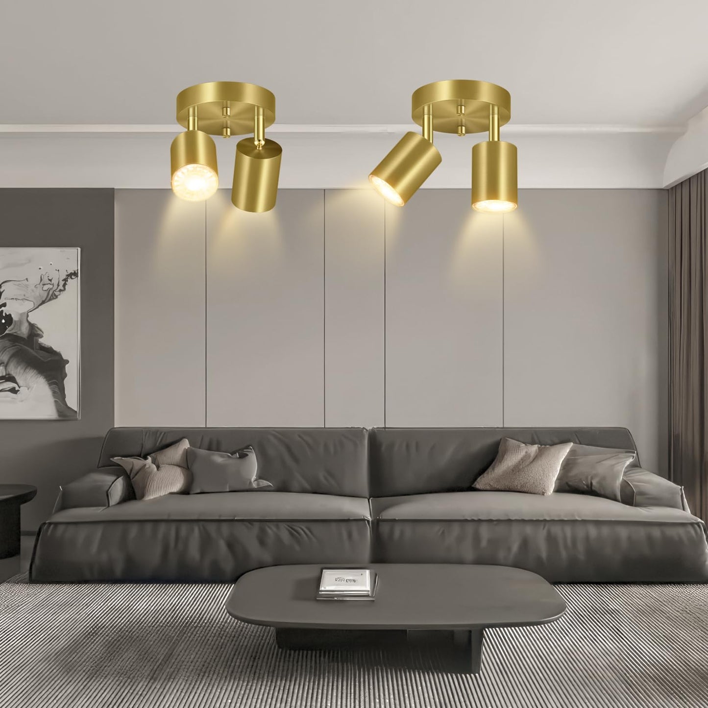2 Light Track Lighting Fixtures Ceiling  Gold Round Directional Ceiling Spotlight  Gu10 Flush Mount Ceiling/Wall Fixture  Adjustable Modern Led Track Lights For Kitchen/Living Room  Bulb Not Included