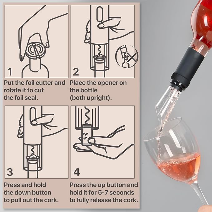 Electric Wine Opener – Wine Bottle Opener Kit with Foil Cutter, Wine Aerator, Vacuum Stopper – Battery-Operated Corkscrew Wine Opener – Cordless Automatic Wine Opener – Birthday Wine Gift Set