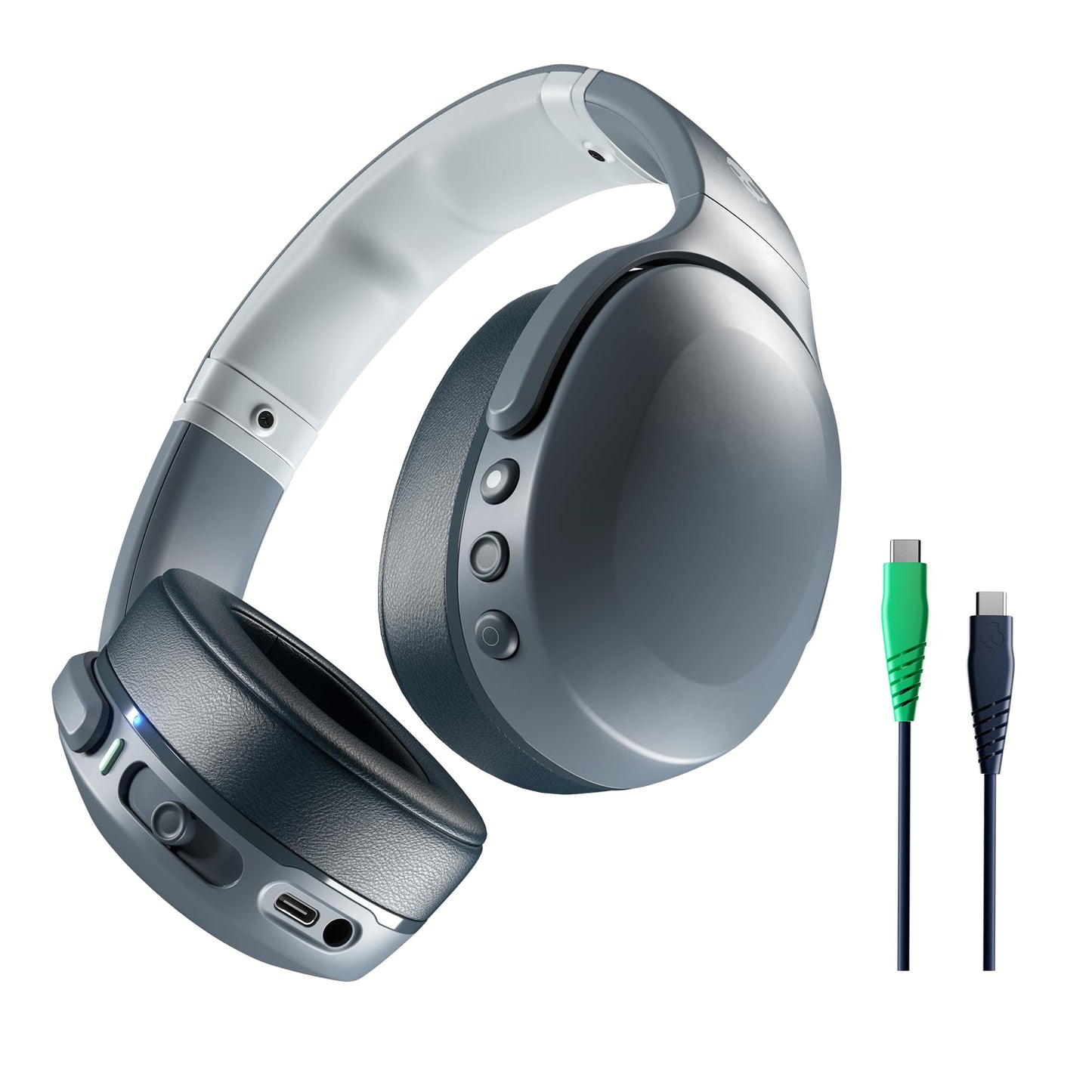 Skullcandy Crusher Evo Wireless Bluetooth Headphones with Extra USB-C Charging Cable, Multi-Sensory Bass, Noise Isolating Over-Ear Fit, 40 Hours Battery, Microphone for iPhone Android - Chill Grey