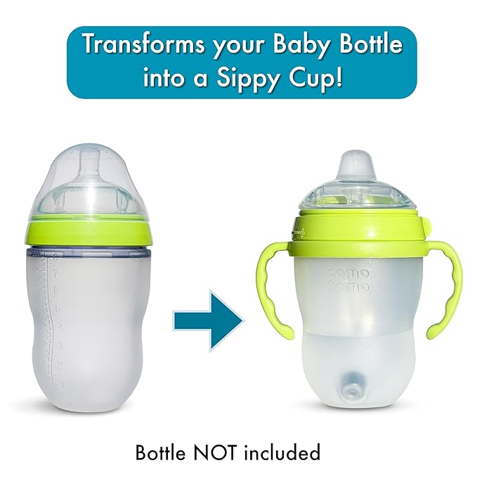 Sippy Cup Conversion Kit for Comotomo Baby Bottles 2-Count, Food Grade Silicone Spout Nipples, All Silicone Weighted Straw, Bottle Handles, Cleaning Brush, BPA-Free, 4+ Months (Sippy Spout, Green)