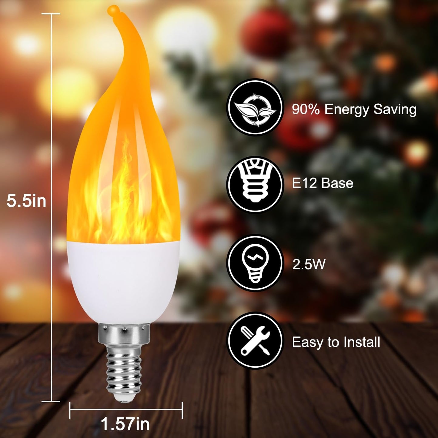 Myogrip E12 Led Flame Light Bulbs, 3 Modes, Yellow, 8 Pack, Plastic For Indoor/Outdoor Halloween Party Decorations