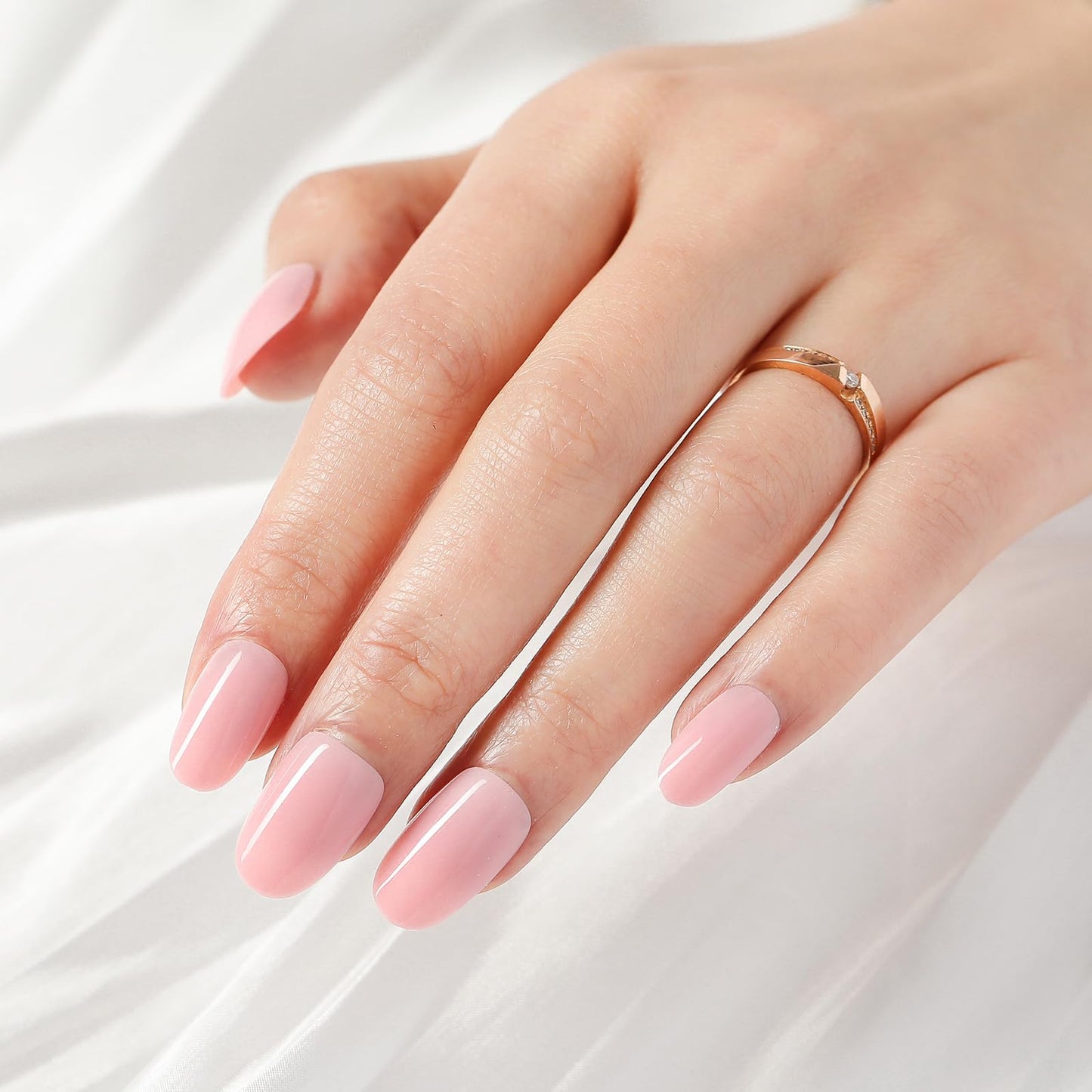 MRSCOL Press on Nails-Pink,30 Pcs Oval Press On Nails,Press On Nails Short Reusable 15 Sizes - 30 Nail Kit with Glue
