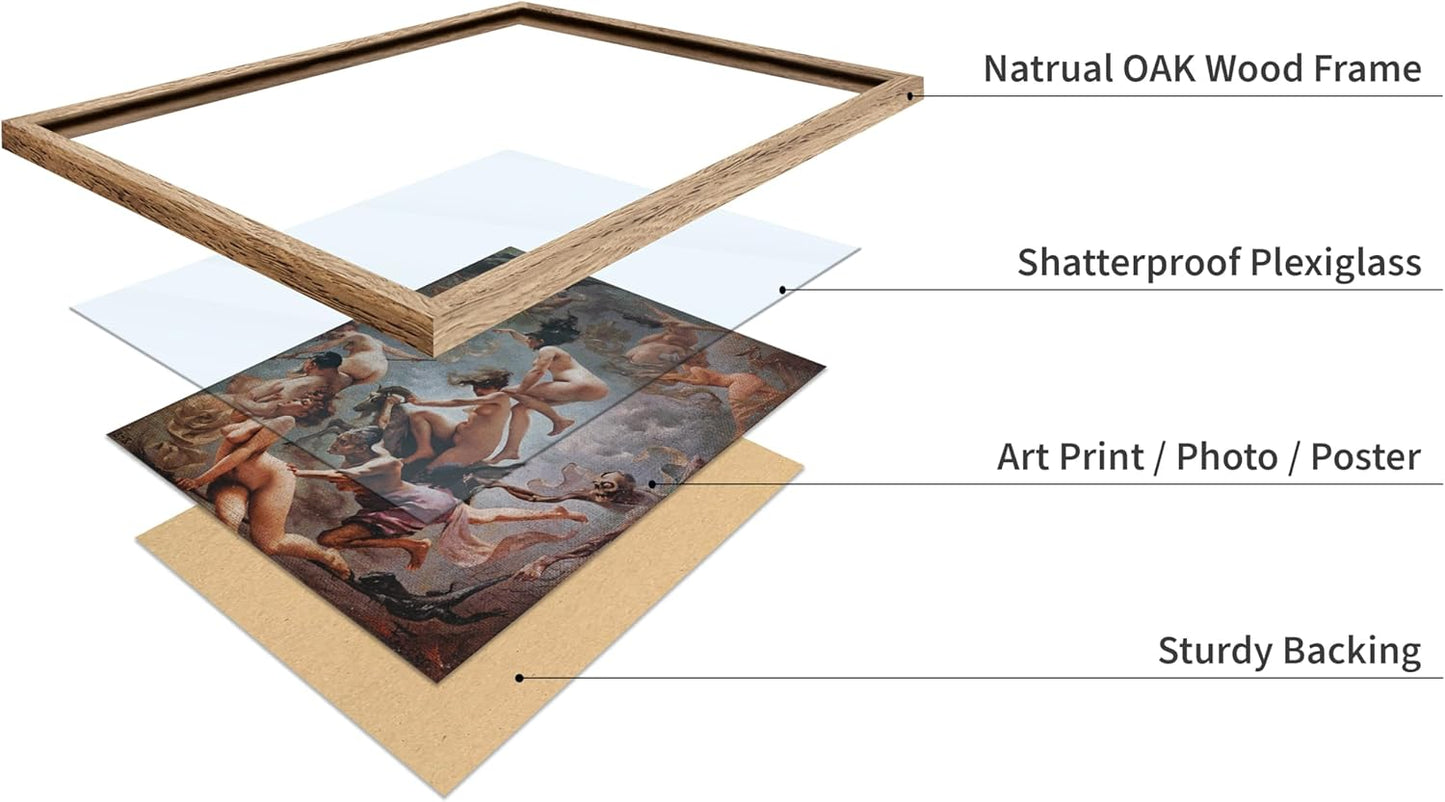 Poster Master Vintage Luis Ricardo Falero Poster - Retro Occult Print - Gift for Gothic, Horror Fan - Witches Going to their Sabbath, Pagan - Wall Decor for Bedroom, Dorm, 8x10 Beige Framed