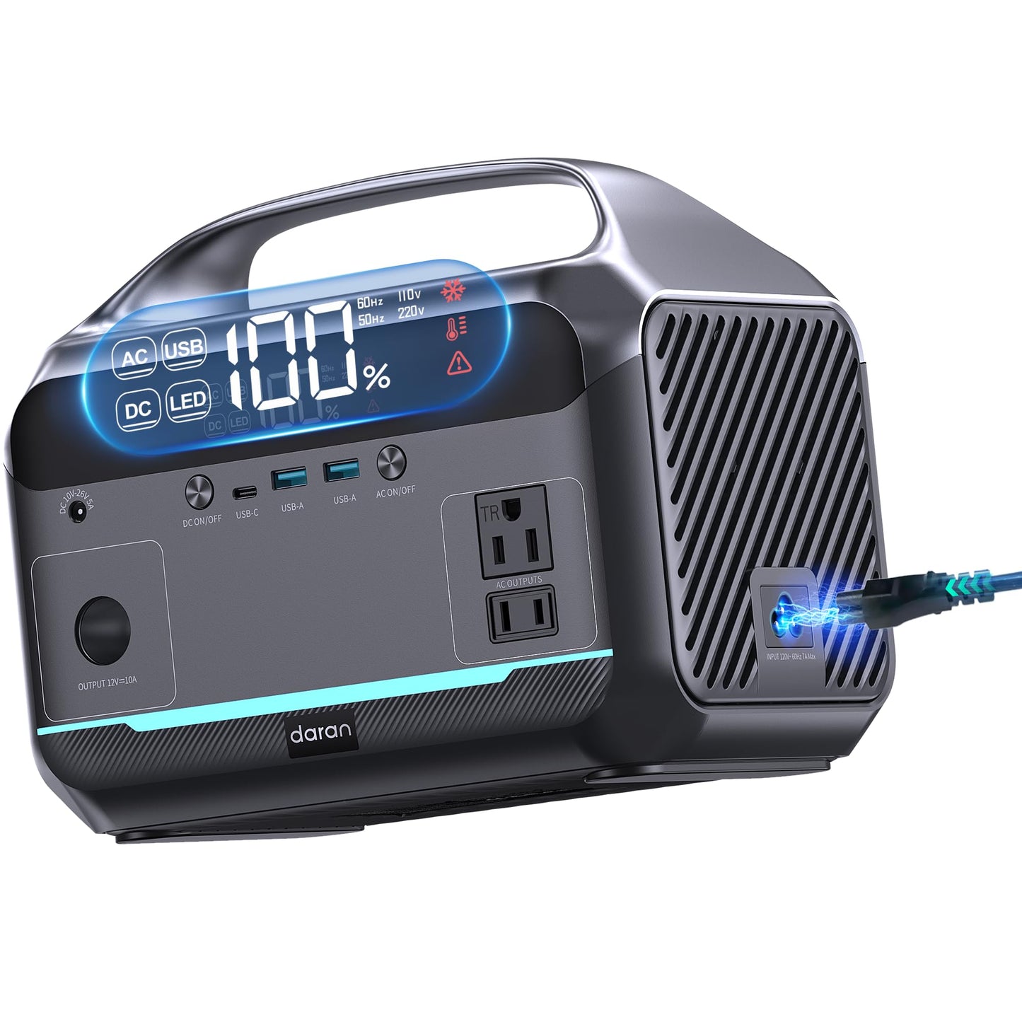 Portable Power Station 600W, 288Wh LiFePO4 Battery Backup Power w/ 2 600W(1200W Surge) AC Outlets, 2.2H Fast Charging, Solar Gen