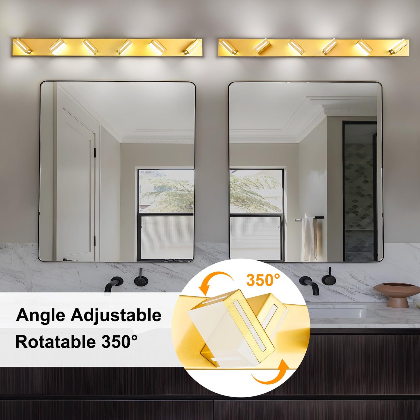 Donrao 48-Inch 6-Light Led Modern Gold Bathroom Vanity Light Fixtures Over Mirror  Bathroom Lighting Fixtures With Cool White 6000K  Vanity Wall Lights For Bath Restroom Powder Room