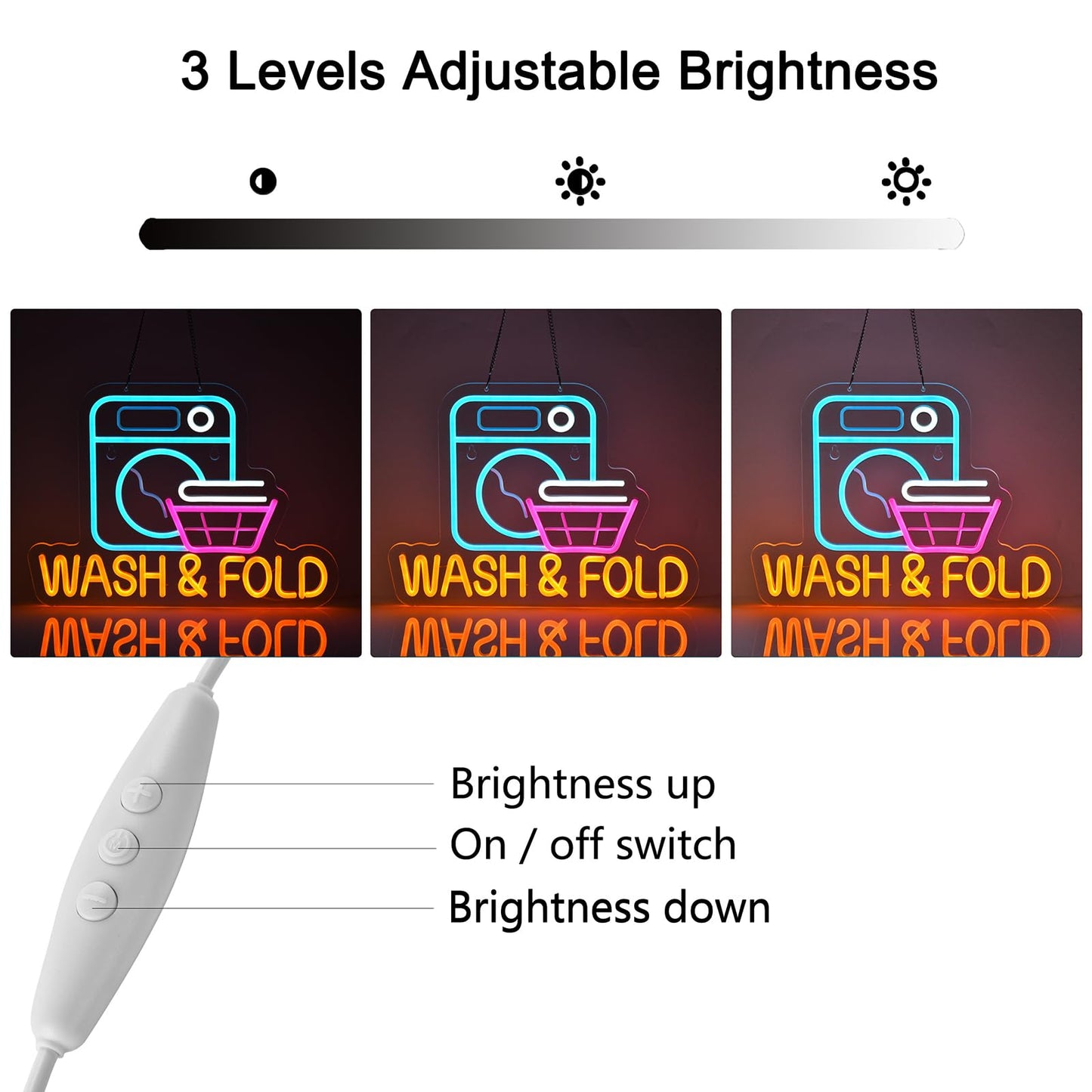 Jomobuty Wash & Fold Neon Sign For Laundry Room Wall Decor Led Light Up Sign Business Signage For Home Laundromat Wash Room Decor Gift 16.1 X 11.8 Led Art Wall Hanging Decorative Lights
