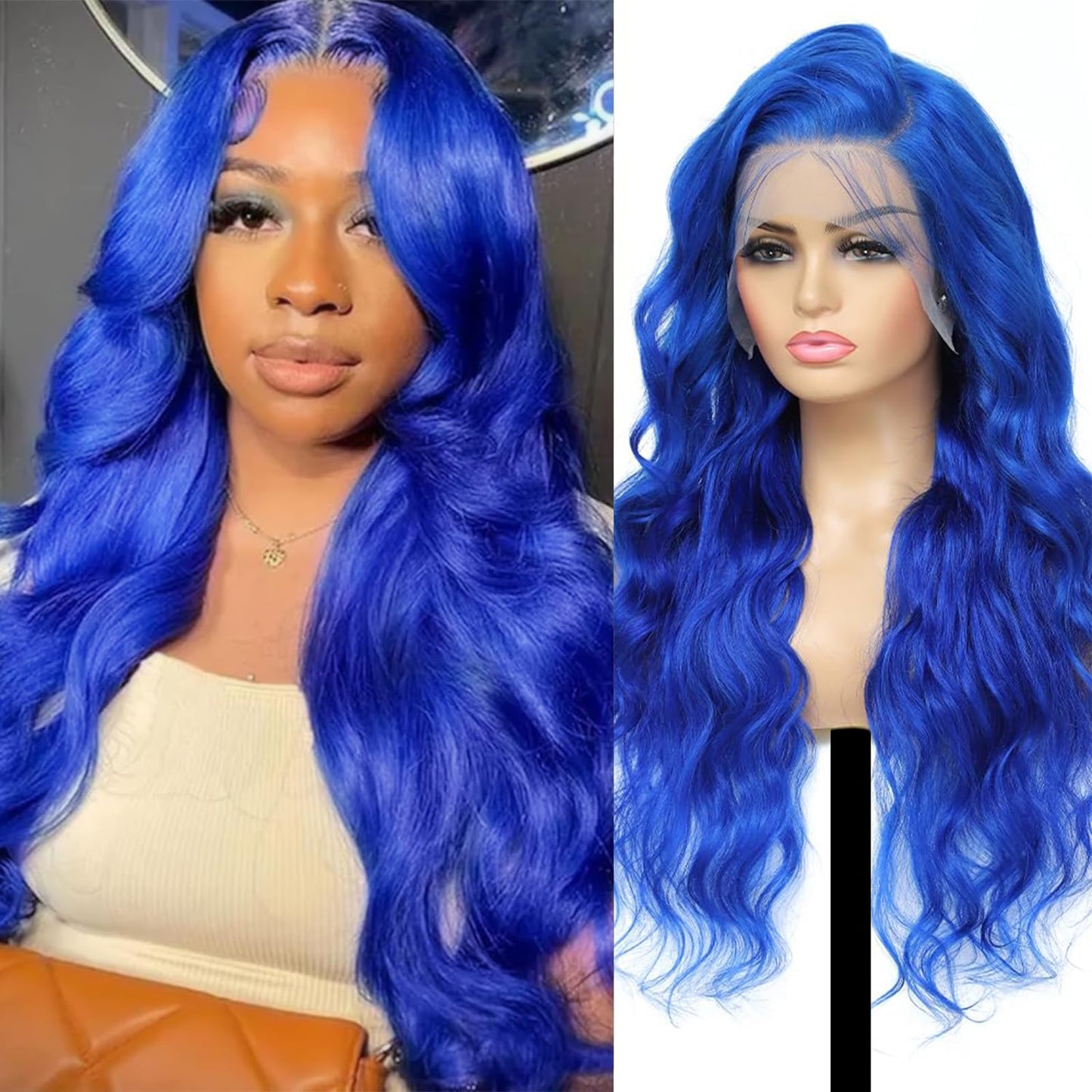 Shciyair 28 Inch Blue Lace Front Wig Human Hair 200 Density 13x4 Body Wave Lace Front Wigs Human Hair Pre Plucked With Baby Hair
