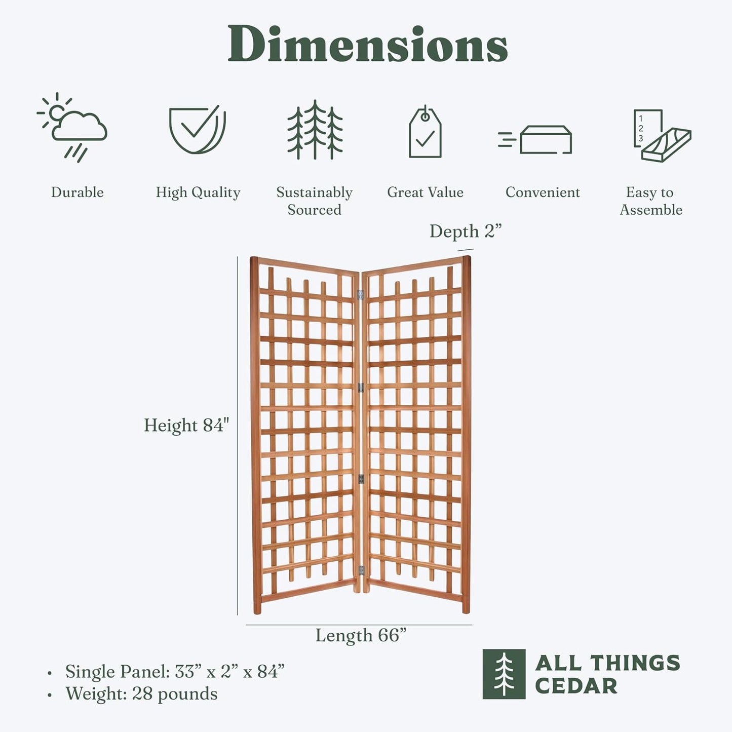 All Things Cedar 2-Piece Outdoor Single Trellis Handcrafted for Climbing Plants