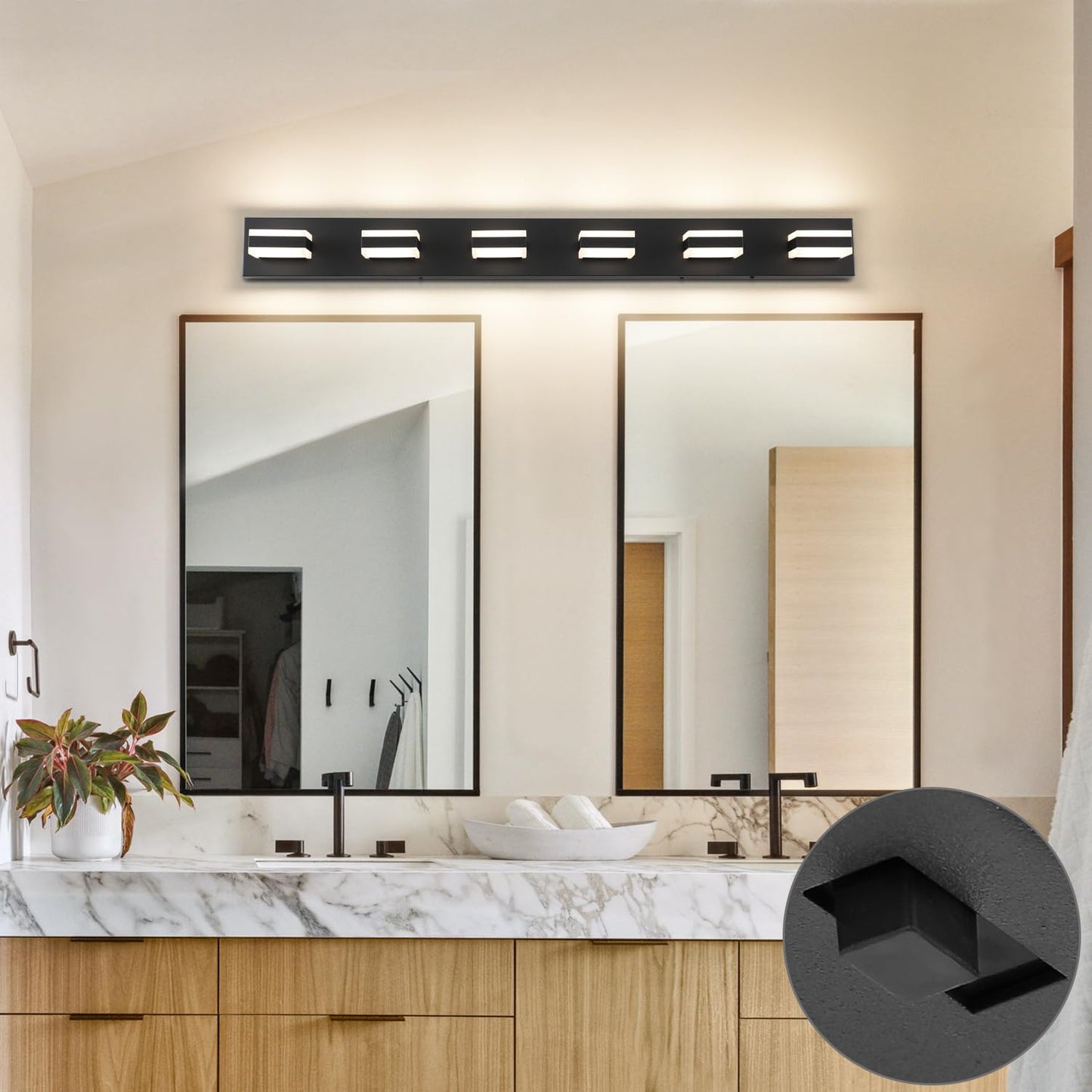 Solfart 5-Light Adjustable Vanity Light, 45.3 Matt Black Led Bar, 5 Color Temperatures, Model S8568-6T-6000K-5Cct