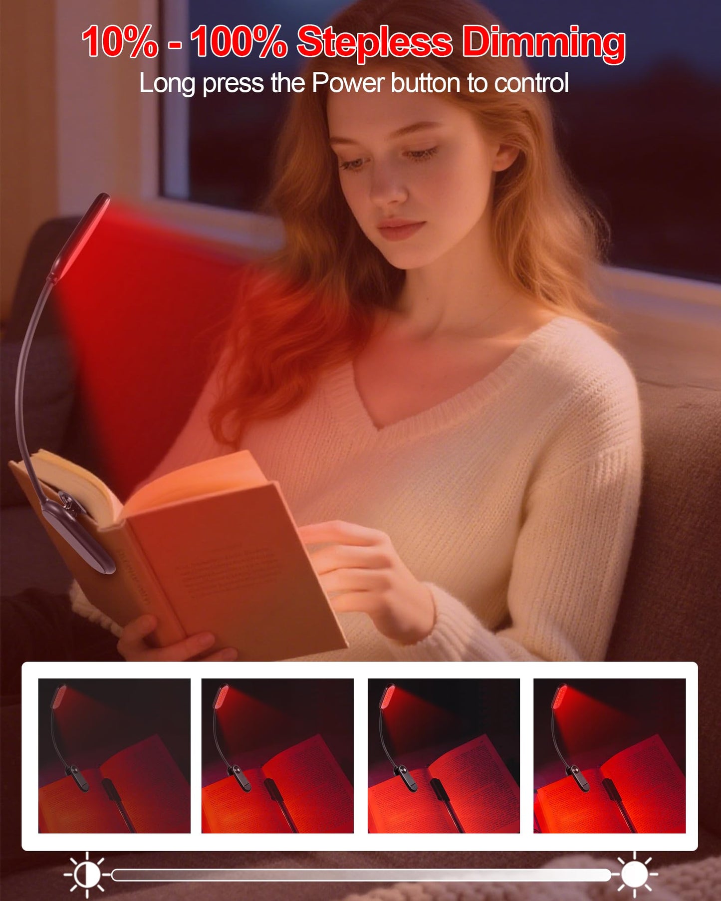 Finezeal 625Nm Red Book Light - Rechargeable Clip On Red Reading Light Therapy For Sleep - No Blue-Light  Poratble Led Book Lamp  Gift For Kids Students Travel Nursing Studying - 3 Adjustable Modes