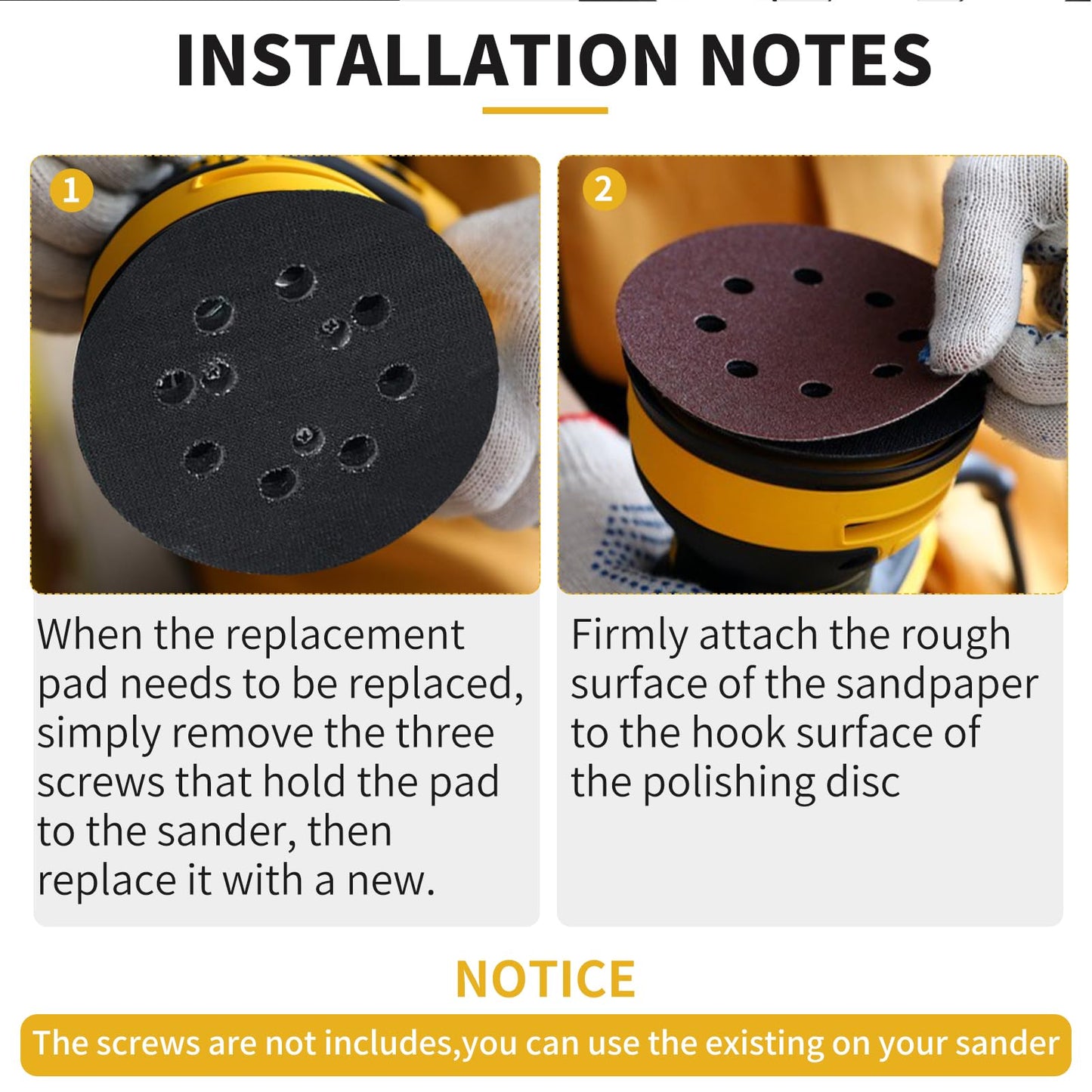 Gnellkoor Replacement Sander Pad for Dewalt, 5" 8-Hole Hook and Loop Orbital Sanding Replacement Pads for DeWalt DW420 DW421 DW422 DW423 DW426 D2645#151281-08/DW4388 (2-Pack)