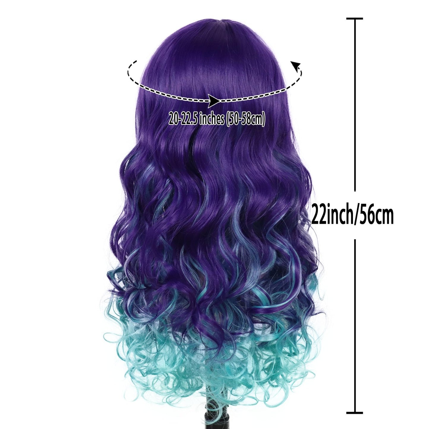 GNIMEGIL Long Wavy Costume Wig Cosplay Mermaid Wigs for Women Halloween Party Purple Mixed Turquoise Curly Wave Colorful in Heat