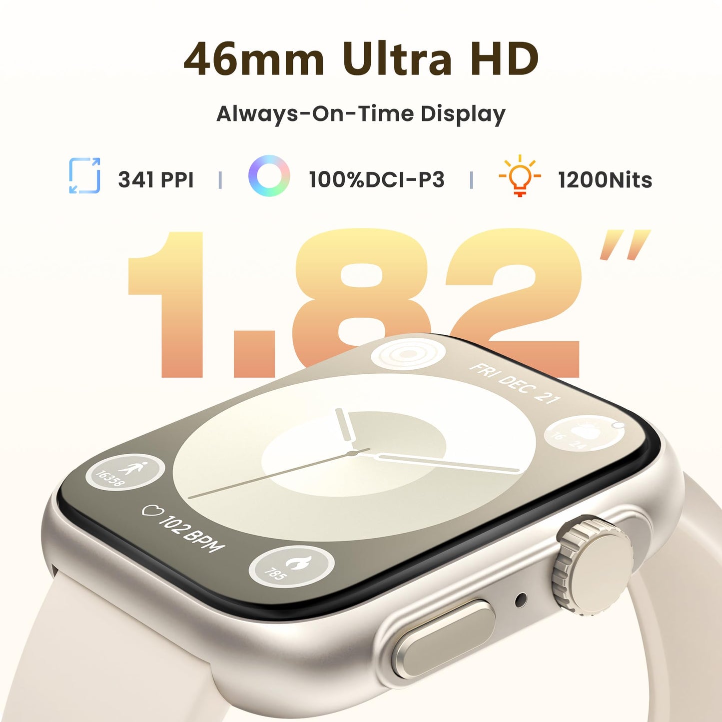 Smart Watch for Men Women, Bluetooth Call, 120+Sports Modes Fitness Tracker, Sleep Tracking, Step & Calorie Counter, IP68 Water Resistant Smartwatchs for Android iPhone, lightweight Casual Beige
