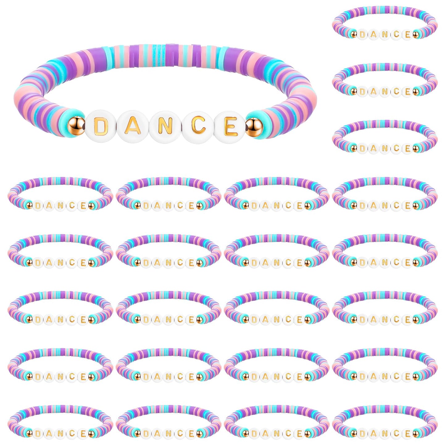 Blosssound 24 Pcs Dance Polymer Clay Beaded Bracelet Bulk Stretch Heishi Bracelet for Dancer Party Favors Team Gift Colorful Dan