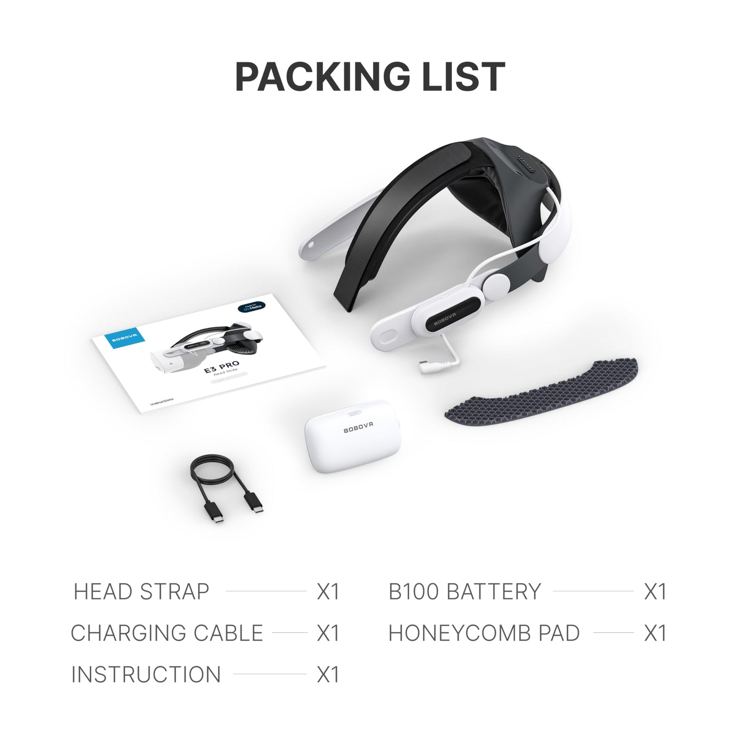 BOBOVR E3 Pro Battery Strap Accessories for Meta Quest3/3S,10000mah Hot Swappable Fast Charging Battery and 3.5mm Audio Expansion