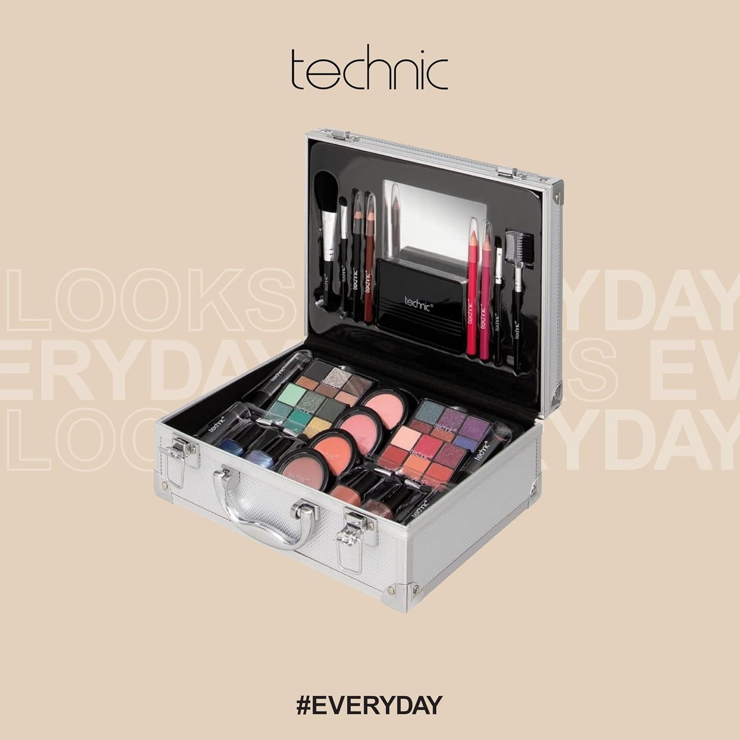 28 Pcs Carry All Full Make Up Kit In a Trunk Train Case Including Makeup Brushes, Eye Shadows, Nail Polish, Blushers, Lipsticks and More